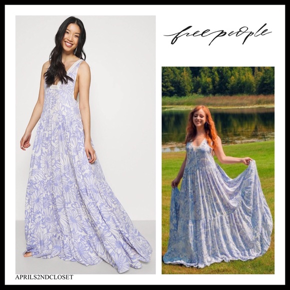 FREE PEOPLE BOHO FLOWY MAXI DRESS BOHEMIAN FLORAL SLEEVELESS V-NECK DRESS A2C - Picture 3 of 16